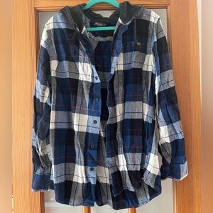 Eddie Bauer Mens Plaid Flannel - Navy and White
